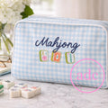 Blue Mahjong Clear Coat Cosmetic or Tile Bag by Ashleigh Design Co.