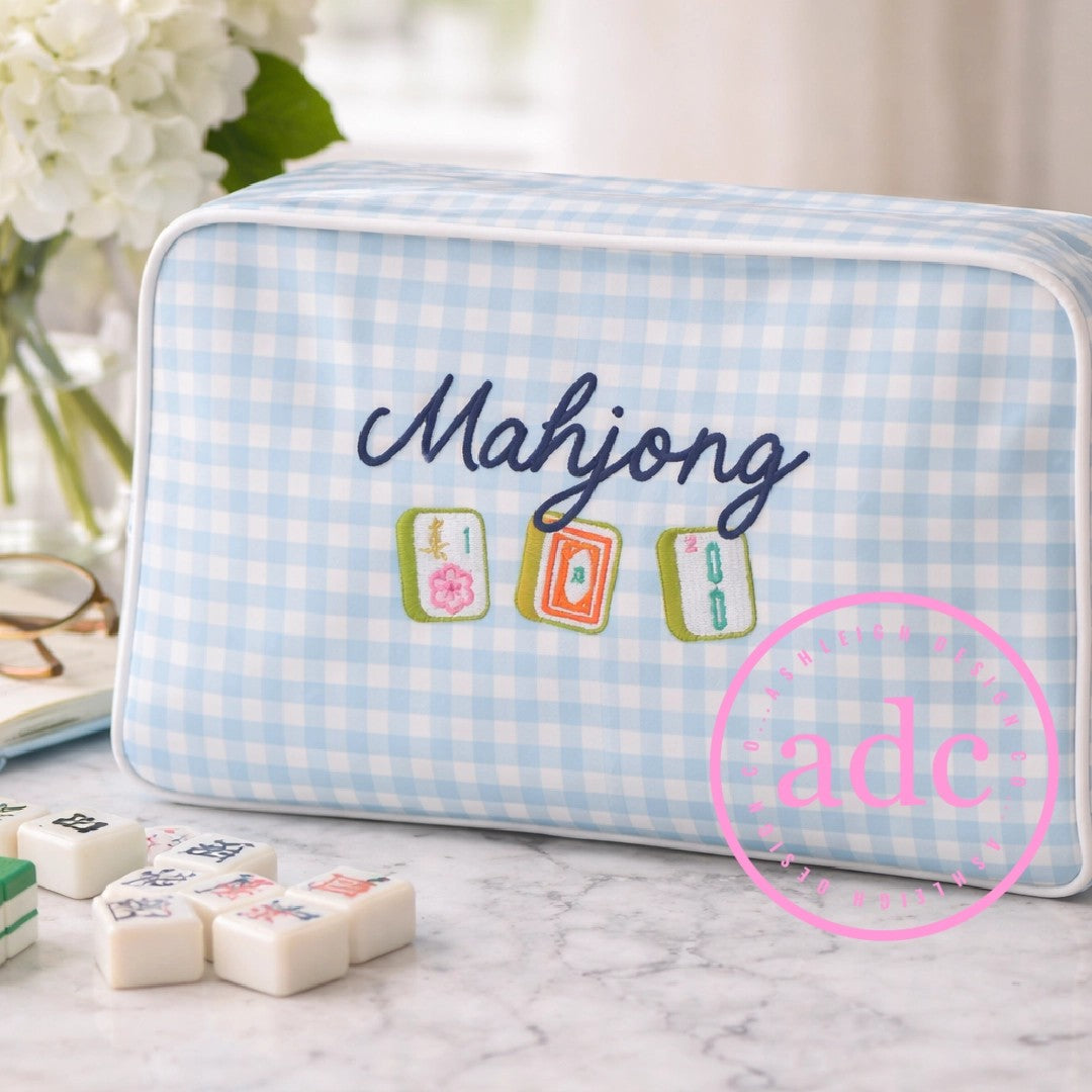 Blue Mahjong Clear Coat Cosmetic or Tile Bag by Ashleigh Design Co.