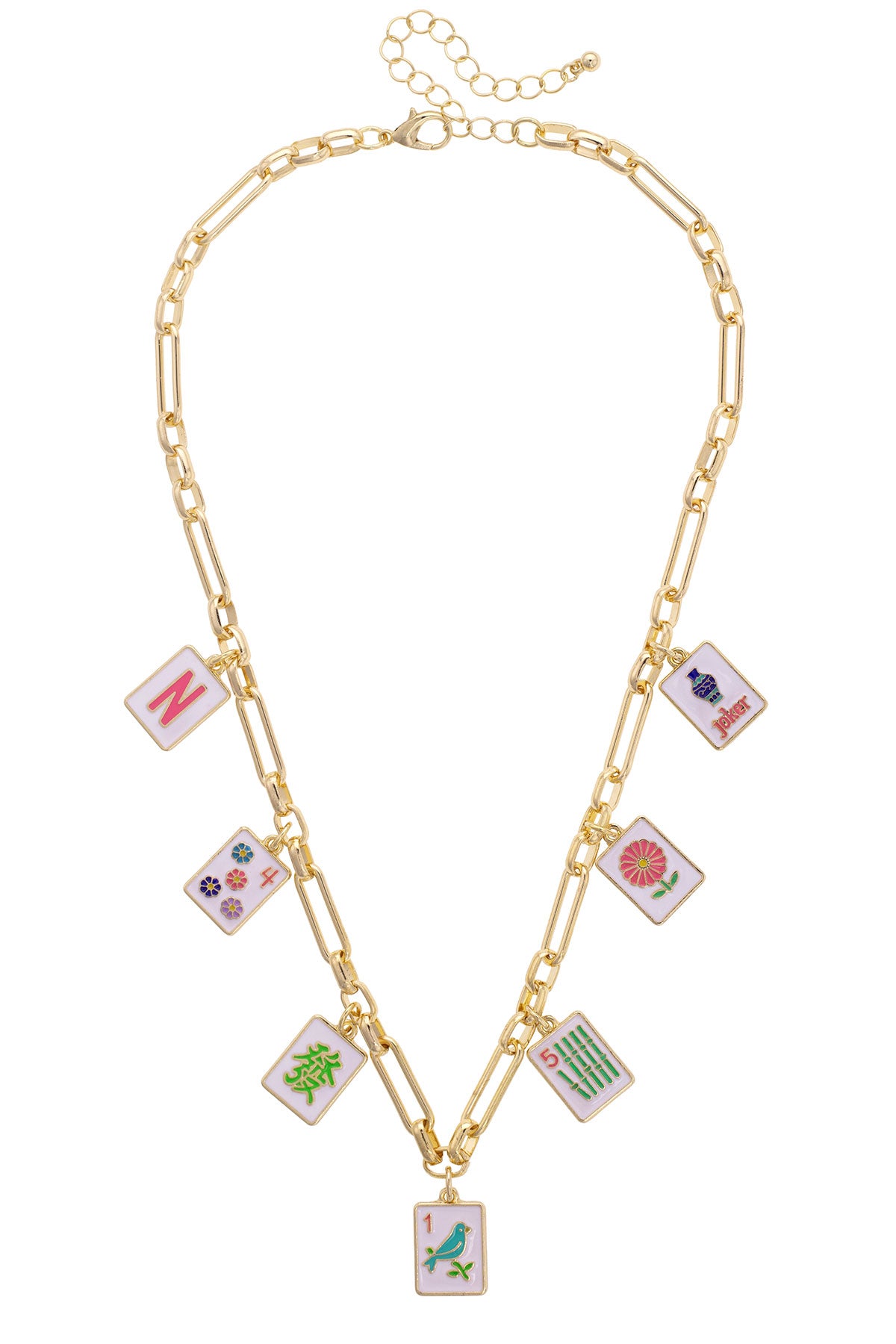 Mahjong Enamel Tile Charm Necklace