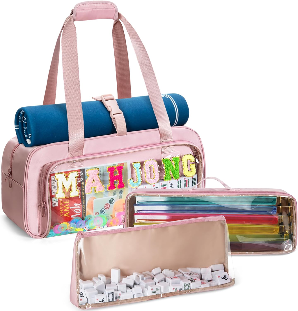 Pink Mahjong Travel Tote Bag for Tiles, Racks and Mat