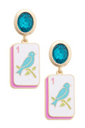 Bird Bam Earrings featuring Blue Rhinestone by Canvas Style