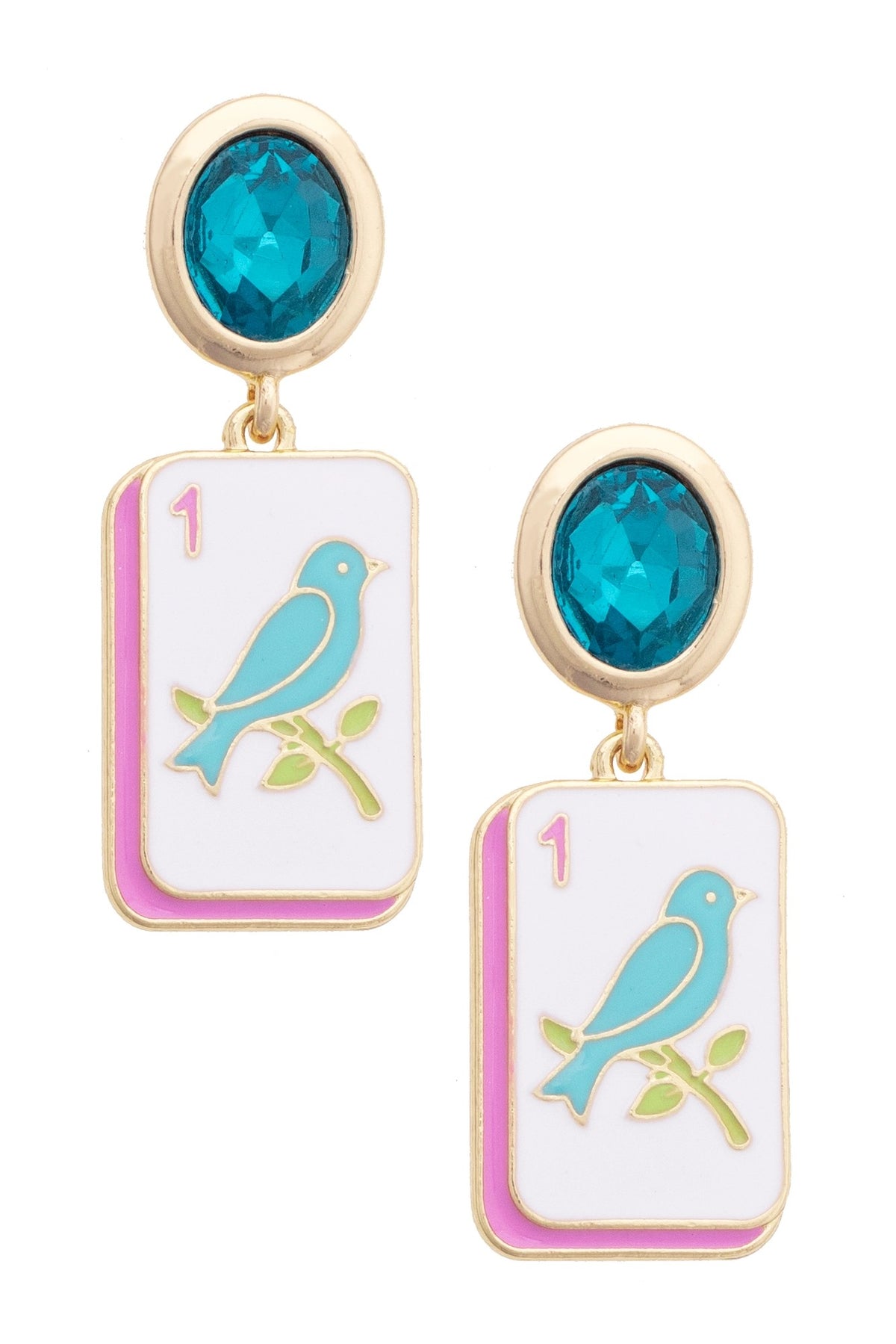 Bird Bam Earrings featuring Blue Rhinestone by Canvas Style
