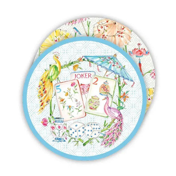 Mahjong Tiles & Peacocks Coasters by Rosanne Beck