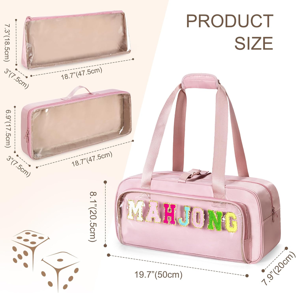 Pink Mahjong Travel Tote Bag for Tiles, Racks and Mat