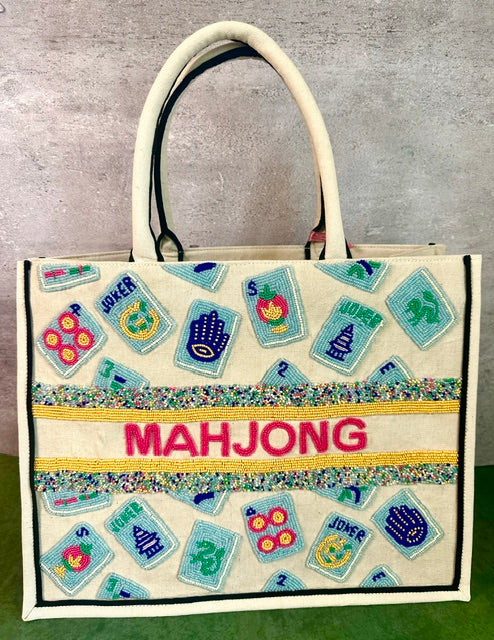 Hand Beaded Mahjong Tote Bag