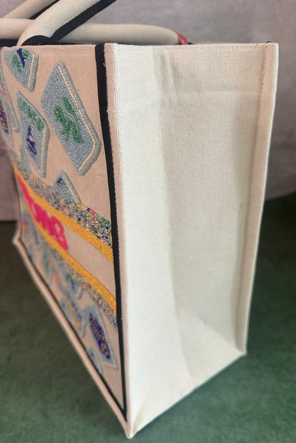 Hand Beaded Mahjong Tote Bag