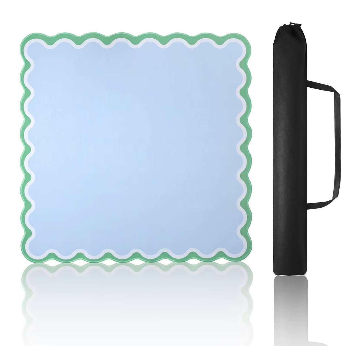 Blue scalloped mat with green trim