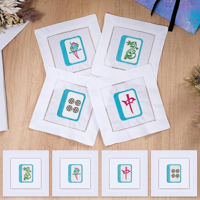 Mahjongg Tile Linen Coasters, set of 4