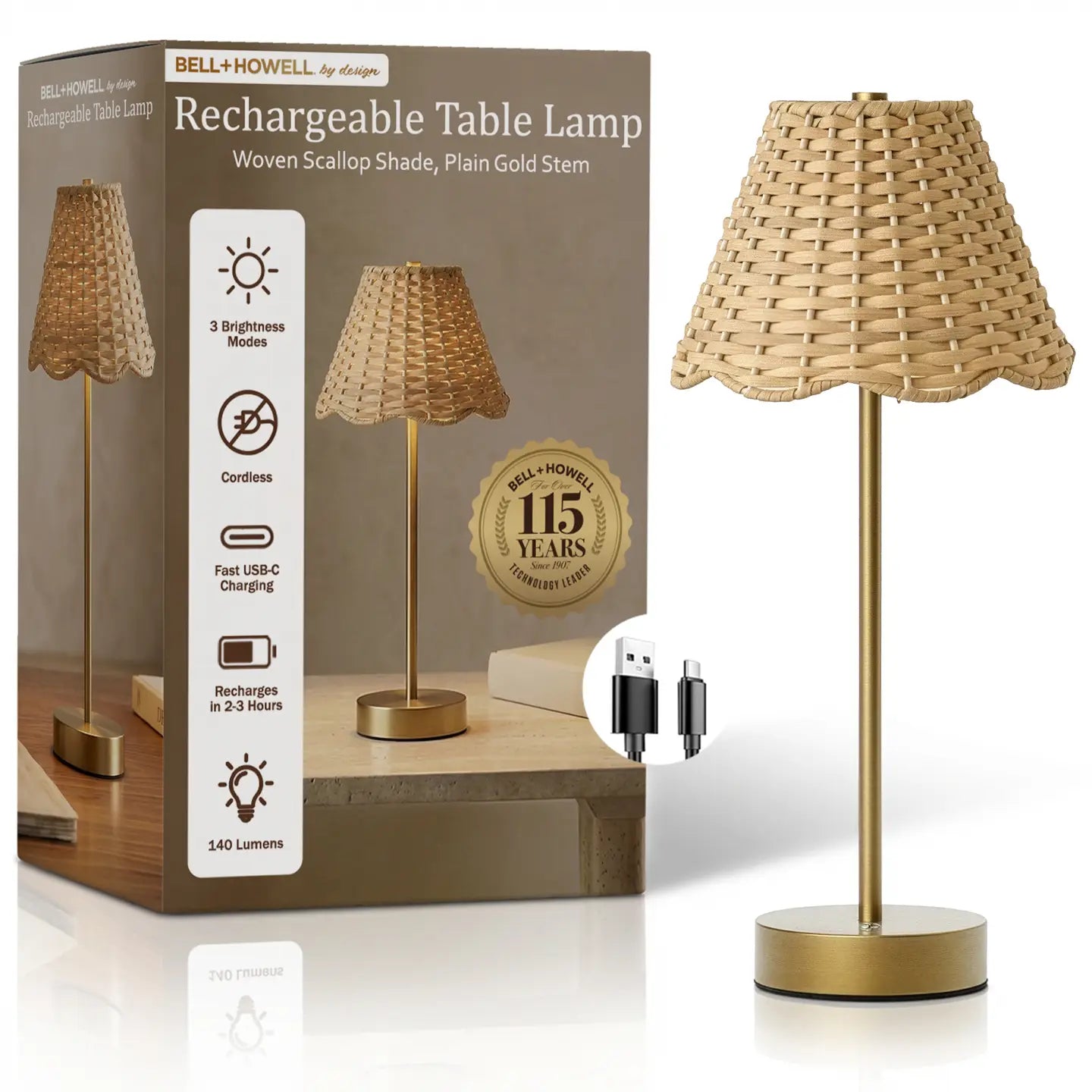 Scalloped Shade LED Rechargeable Table Lamp