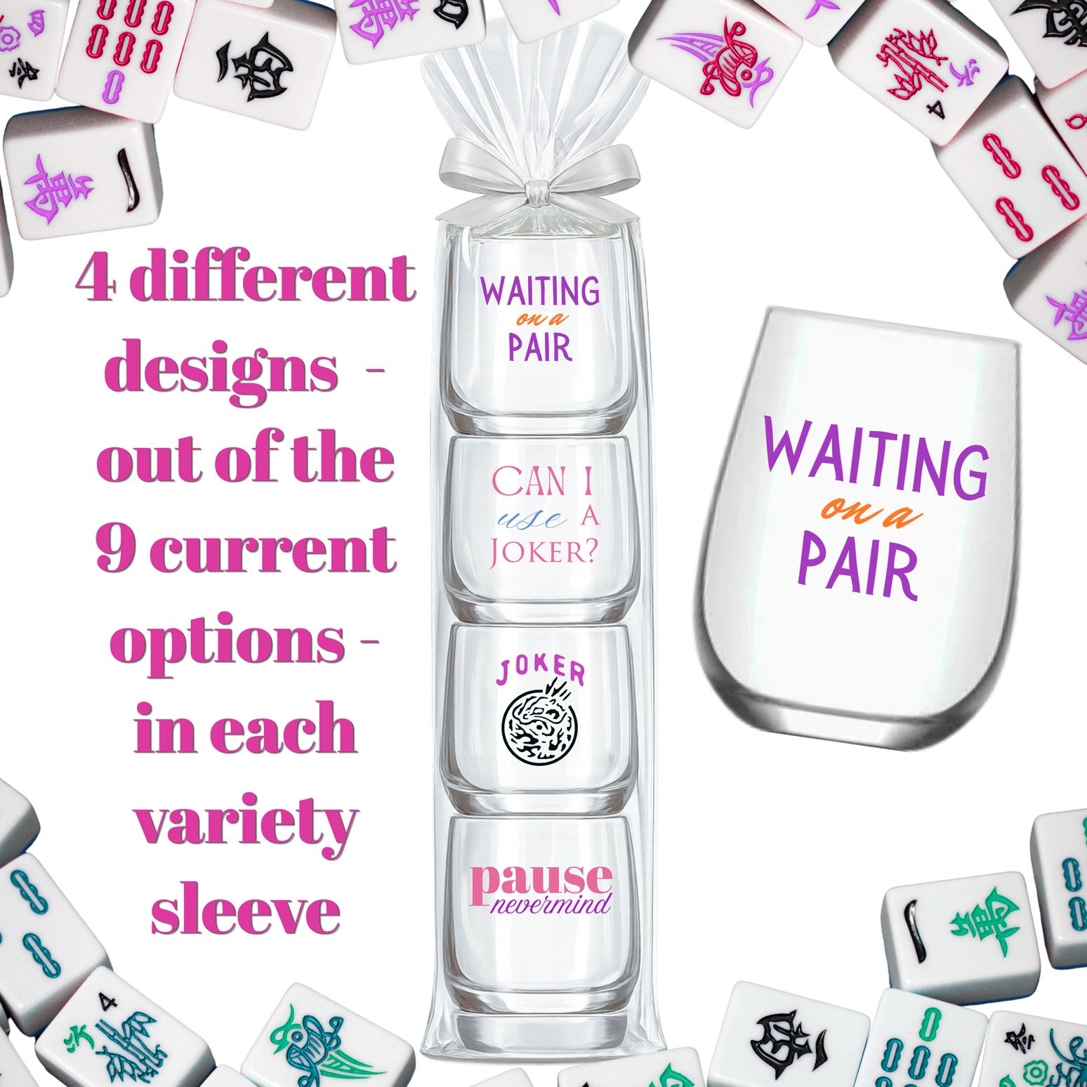 Mahjongg Acrylic Wine Glasses, set of 4